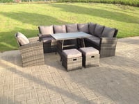 9 Seater High Back Dark Mixed Grey Rattan Corner Sofa Set Outdoor Furniture Rectangular Dining Table