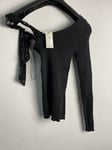River Island Sequin Bow Strap Glitter Knitted Tight Fit Top Black UK Size 8