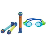 Zoggs Children's Zoggy Sinking Dive Sticks Pool Toy and Game, Blue/Lime/Orange (Pack of 3) & Kids' Little Ripper Swimming Goggles Anti-Fog and Uv Protection, Aqua,Green,Tint, 0-6 Years, one size