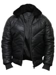 Menns Real Leather Jacket Puffer Fur Removable Collar - Nathan