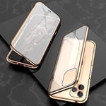 Étuis pour téléphone cellulaire, for iPhone 11 Pro Max Ultra Slim Double Sides magnétique Adsorption Cadre Angulaire en Verre trempé Aimant de Flip Case (Couleur : Or)