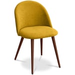 Chaise de salle à manger Evelyne Design Scandinave Premium - Piètement foncé Jaune - Métal finition effet bois, Lin, Bois - Jaune
