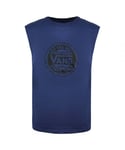 Vans Off The Wall Crew Neck Sleeveless Navy Blue Mens Vest V1YEFWC Cotton - Size Small