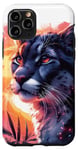Coque pour iPhone 11 Pro Cougar noir cool coucher de soleil lion de montagne puma animal anime art