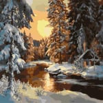 Paint by Numbers DIY Oil Painting kit Winter Forest at Dusk 40x50cm Modern Pop Hand Digital Painting oil Tablet Adults and Kids Beginner Gift Kits Pre-Printed Canvas Colorful Wall Art Home Decor T6062