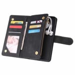 OnePlus 7T Multifunktionellt Plånboksfodral Zipper 8-Fack Svart