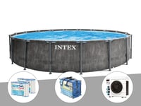 Kit piscine tubulaire Intex Baltik ronde 5,49 x 1,22 m + B?che ? bulles + 6 cartouches de filtration + Pompe ? chaleur