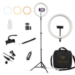 LED Ring Light 12 Inch & Tripod Stand ALL-IN-1 STARTER KIT for Live Streaming & YouTube - Microphone, Bluetooth Remote, Make Up Light, Phone Holder, SLR Camera fit, Travel Bag, Dimmable Light Modes