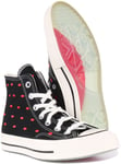 Converse A01600C Chuck 70S Hi Embroidered Lips Trainer In Black Red Size UK 3- 8