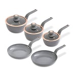 Tower T800232GRY Cavaletto 5 Piece Cookware Set with 16cm, 18cm, 20cm Saucepans and 24cm, 28cm Non-Stick Frying Pans, Grey & Rose Gold