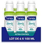 SANEX - Déodorant Spray Compressé Extra Control Sanex Zéro% - Efficacité 48h - Respect de la Peau - Lot de 6 x 100 ml