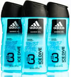 3x Adidas Ice Dive Shower Gel for Men 250ml, Adidas Body Wash Sport Body Shampoo
