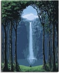 Painting by Number Forest Waterfall DIY Painting Digital Frame Picture Digital Canvas Oil Painting Home Decoration Living Room Wall Art （DIO714）