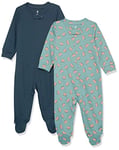 Amazon Essentials Unisex Babies' Organic Cotton Footed Sleep and Play (Previously Amazon Aware), Pack of 2, Green Fox Print/Navy, 0 Months