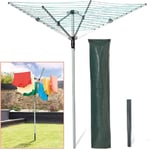 Rotary Airer Clothes Line With 4 Arms For Drying Washing Outdoors Folding Washing Line With Free Ground Spike and Cover (45m)