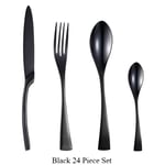 24Pcs/Set Stainless Steel Black Cutlery Set Dinnerware Tableware Silverware Sets Dinner Knife and Fork Drop Shipping