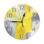 N/A Grey And Yellow Abstract Art Painting White Modern Battery Operated Silent Non-ticking Wall Clock, Sweep Home Living Room Bedroom School Clocks Kids Wall Clock