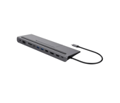 DELTACO – USB-C-telakka, PD 85 W, 4K UHD 60 @ Hz, DP, HDMI, VGA, RJ45, 3,5mm, 1Gbit/s, harmaa (USBC-DOCK2)
