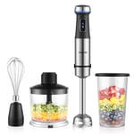 YISSVIC 1100W Hand Blender 4 in 1 Stick Blender with 800ml Beaker 500ml Food Chopper Variable Speed Control and Working Indicator
