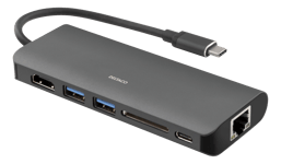 USB 3.1 - USB-C Dockningsstation / Hub 2x USB-portar 1xRJ45 1xUSB-C 1 x HDMI SD-kortläsare Svart
