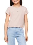 Tommy Hilfiger Girl's Essential Rib TOP S/S KG0KG08138 Knit, Pink (Whimsy Pink), 14 Years