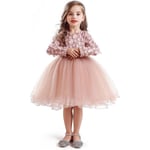 AOVO Långärmad flicka casual födelsedagsklänning med tyllkjol rosa 5-6 år