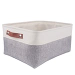 SOCOHOME Wardrobe Storage Boxes, Canvas Fabric Organiser Baskets with Handle for Cupboards Toys Clothing (Grey/White, Medium)