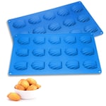 Silicone Madeleines Moulds Set DIY Cake Tin Madeleine Baking Pan Non Stick Silicone Madeleine Tray Handmade Soap Molds Ice Cube Tray for Cake Chocolate Candy Biscuit Cookies 15 Cavities Blue