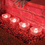 Solar Glass Brick Light,Ice Cube Lights LED Landscape Light Buried Light Square Cube Frosted Glass Light for Christmas Outdoor Path Road Yard Desk (Red Light, 2Pack)