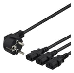 DELTACO apparat-Y-kabel, 3-vägs CEE 7/7-3xIEC C13, 1m+2m, svart