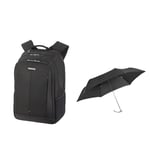 Samsonite Guardit 2.0 - Laptop Backpack 15.6", 44 cm, 22.5 L, Black (Black) & Rain Pro 3 Section Manual Ultra Mini Flat Stick umbrella, 22 cm, Black