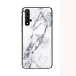 BaiFu Marble Case for Huawei Nova 5T Marble Clear Tempered Glass Case Soft Silicone Phone Cover Compatible with Huawei Nova 5T (White)