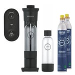 GROHE Blue Fizz Water Carbonator & 2 CO₂ Bottles 425g (CO₂ Level Display Set, 3 Adjustable CO₂ Levels Preset, 2 BPA-Free Water Bottles 850ml, Battery with USB-C Charging Cable), Black, 31947K00