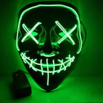 Halloween LED-mask - ROKOO - The Purge Election - Grön - Långsam och snabb blixt - Storlek 21 * 17,5 cm