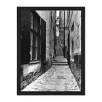 Wee Blue Coo Gamla Stan Stockholm Sweden Stairs Alley Lane Black And White Art Large Framed Art Print Poster Wall Decor 18x24 inch