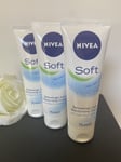 Three Nivea Soft Face Body Hands Refreshingly Soft Moisturising Creams Bundle