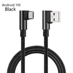 L Style Cellphone Cable Micro Usb Type-c Data Sync Line Black Android 1m