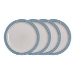 Denby - Elements Blue Dinner Plates Set of 4 - Dishwasher Microwave Safe Crockery 26.5cm - Blue, White Ceramic Stoneware Tableware - Chip & Crack Resistant Large Plates