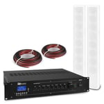Column Wall Mount Speakers & 100v 5 Channel Mixer Amplifier PA System (2x ICS8)