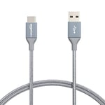 Amazon Basics USB-C to USB-A 2.0 Fast Charger Cable, Nylon Braided Cord, 480Mbps Speed, USB-IF Certified, for Apple iPhone 15, iPad, Samsung Galaxy, Tablets, Laptops, 0.9 m, Dark Gray