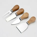4x Stainless Wood Handle Cheese Butter Blade Fork Knives Set Kitchen Craft Tool