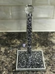Roll Holder Crushed Crystal Diamond Kitchen Roll Holder H 29cm- Black+Silver UK