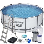 Bestway uppblåsbar pool - Ø396cm - filterpump & tillbehör - vit