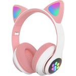 Barnens hörlurar Kattöron Led-belysning Bluetooth Fällbara Trådlösa Spelhörlurar För Barn Vuxna Inbyggd Mikrofon Brusreducerande Rosa