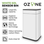 Tower Ozone Sensor Bin, Large 60L, Hands Free, Carbon Filter, White T938023WHT