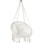 VOUNOT Hanging Chair with Cushion, Macrame Hammock Swing Chair for Balcony, Patio, Garden, Outdoor, 265LBS Capacity, Beige