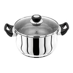Judge Vista JJ45A Stainless Steel Huge Stockpot with Twin Handles 24cm 5L, Shatterproof Vented Glass Lid, Induction Ready, Oven Safe, 25 Year Guarantee