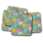 4 Set - Awesome Weather Faces Coaster - Sun Rainbow Clouds Cute Kids Gift #12721