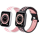 NISTO Silicone Strap Compatible with Apple Watch Straps 40mm 38mm 44mm 42mm, 2 Pack Soft Breathable Silicone Bands Women Men for iWatch Series 6/5/4/3/2/1,SE(38mm40mm,WhitePink/BlackPink)