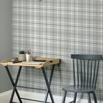 Classic Tartan Check Wallpaper Kelso Muriva Fabric Effect Textured 165521 Grey